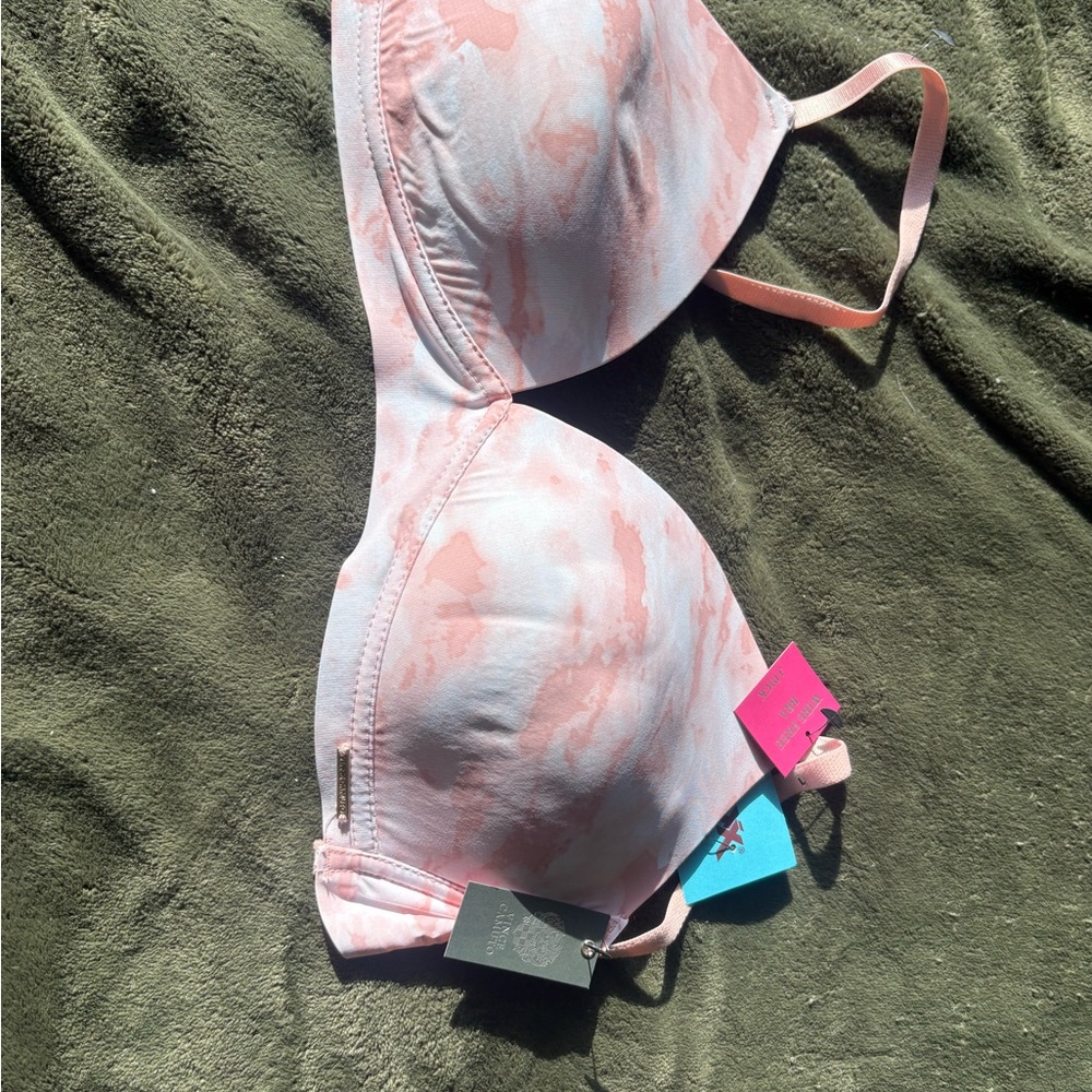 Pink and White Patterned Bra